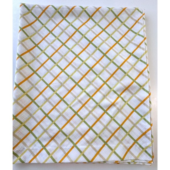 Vintage 70s top / flat sheet, yellow green orange diagonal stripes, full size - Picture 5 of 9